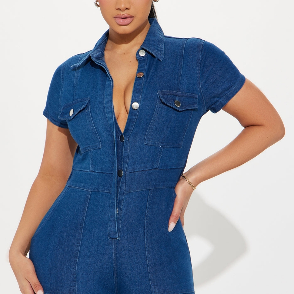 WOMEN'S DENIM JUMPSUIT - MEDIUM WASH SIZE XL - Picture 4 of 10